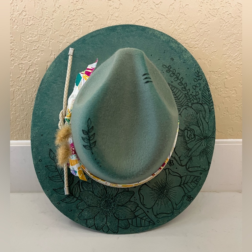 Stylish Green Women's Felt Fedora Hat with Floral Band